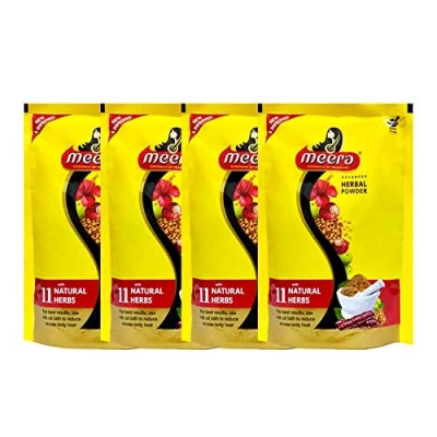 Image of 4 X Meera Herbal Hair Wash Powder Shikakai, Tulsi, Shampoo 80 G = 320g