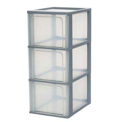 Image of Iris Ohyama Plastic Storage Drawers Unit, 3 Deep Drawers, Grey, Easy Pull A4, A5 &amp; A6 Format, File Organiser, For Office, School, Stationary, BPA Free, Chest, Tower, OCH 2300