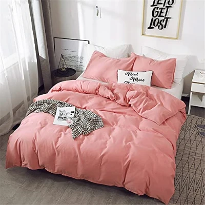 Image of Oduo Duvet Cover Set 2/3 Pieces Nordic Simplicity Plain Reversible Soft Microfiber Single Double King Size Bedding Quilt Zipper Closure with Pillowcases (Coral,Double 200x200cm)
