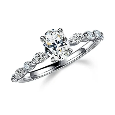 Image of 1.5ct Oval Cut Moissanite Rings for Women, White Gold Sterling Silver, Created