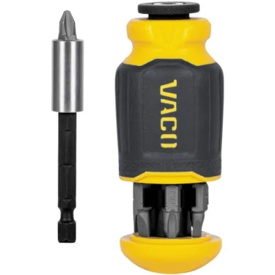 Image of VACO VAC1080 Multi Bit Stubby Screwdriver, Impact Driver, 8 in 1 Adjustable Magnetic Tool with Phillips, Slotted, and Square Bits