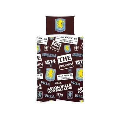 Image of FOCO Aston Villa FC Patch Single Duvet Cover, Official Football Club Bedding, Claret and Blue Design