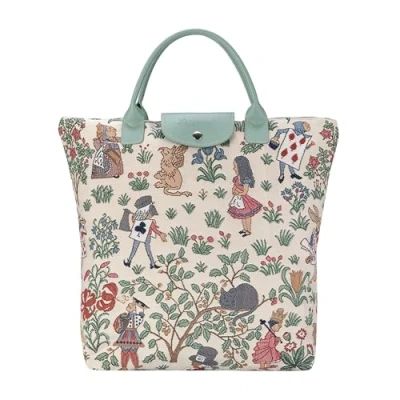 Image of Signare Tapestry Foldable Tote Bag Reusable Shopping Grocery with Garden Flower and Creatures (Alice in Wonderland, FDAW ALICE)