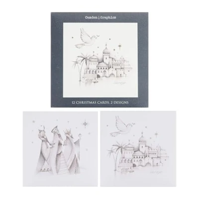 Image of UK Greetings Multipack of 12 Christmas Cards for Him/Her/Friend 2 Religious Pencil Designs