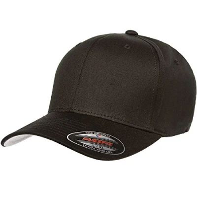 Image of Flexfit Cotton Twill Fitted Cap Hat, Black, L XL