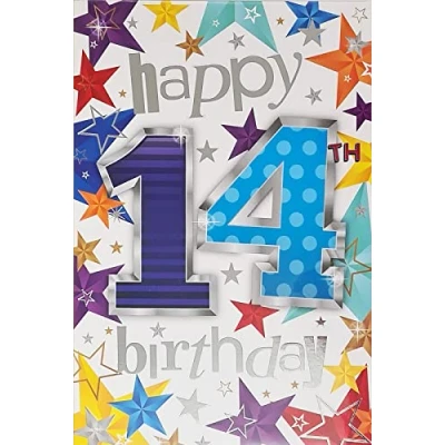 Image of Happy 14th Birthday Card 14 Today Stars Silver Foil For Him Male Boy