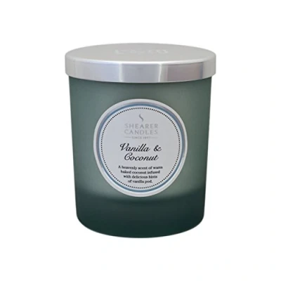 Image of Shearer Candles Vanilla and Coconut Scented Jar Candle with Silver Lid Grey