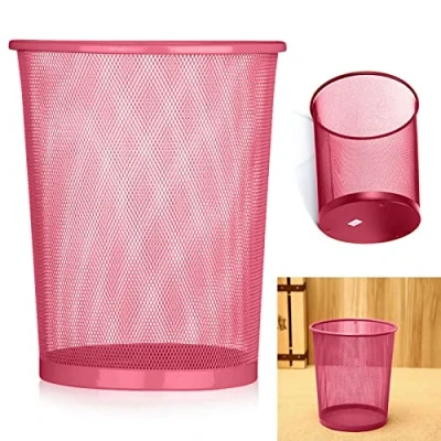 Image of ARA CHOICE Colourful Metal Mesh Waste Bin Rubbish Paper Net Basket Home Office Durable and easy to use Recycling for Bedrooms Multi Colour. (Rose Red)