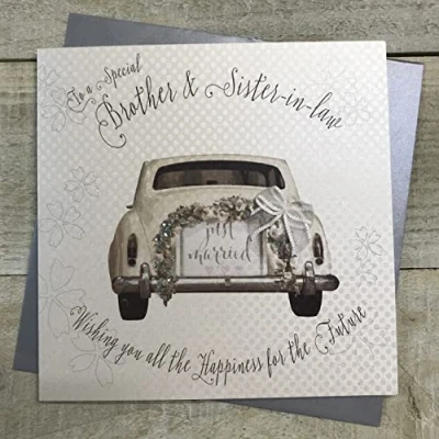 Image of White Cotton Cards &quot;Brother &amp; Sister in Law Handmade Wedding Card, BD20 NEW,16cm x 16cm