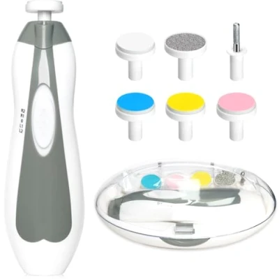 Image of Baby Nail Trimmer Electric, 6 in 1 Clippers, File,Nail File Grooming Kit Manicure Set for Toddler, Newborn or Adults (Grey)