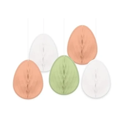 Image of Amscan 9913405 Easter Egg Shaped Paper Pastel Honeycombs Hanging Decorations 5 Pack