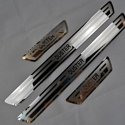 Image of Ever TA 4 pcs Car Door Sill Protector Strips for Ren Ault Dacia Duster, Stainless Steel Auto Threshold Kick Plates Pedal Body Styling Decoration Accessory, Silver
