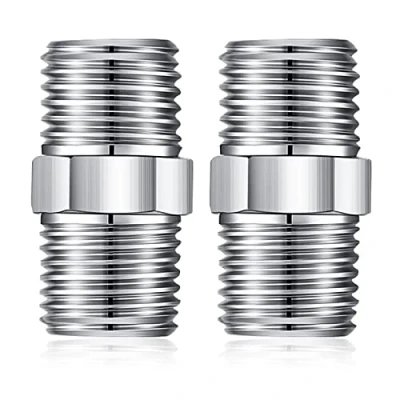 Image of Shower Hose Connector, 1/2 Inch Extension Stainless Steel Male to Hoses Connector Threaded Pipe Connection 2Packs
