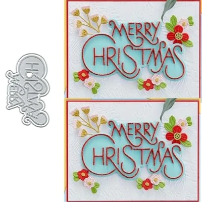 Image of Merry Christmas Word Metal Die Cuts,Flower Cutting Dies Cut Stencils for DIY Invitation Card Scrapbooking Album Decorative Embossing Paper Making