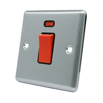 Image of AET CSCCSWBL Satin Chrome Classical 45A Black Insert 1 Gang Plate 45 Amp DP Cooker Switch w/Neon Indicator