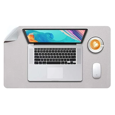 Image of Desk Pad Large, Mat, Extended Mouse L, Blotter, DOBAOJIA Laptop Writing for Office/Home, Dual Side Use PU Leather Waterproof 23.6&quot; X 13.8&quot;(Light Gray/Silver)