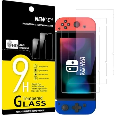 Image of NEW&#039;C 3 Pack Designed for Nintendo Switch Screen Protector Tempered Glass,Case Friendly Scratch proof, Bubble Free, Ultra Resistant