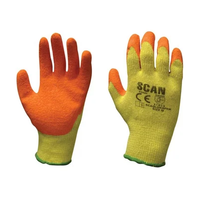 Image of Scan SCAGLOKSPK12 12 Pairs Knitshell Latex Palm Work Gloves Orange Size L