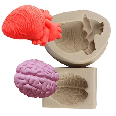 Image of XLZSP DIY Halloween Simulation Human Organ Silicone Molds 3D Heart and Brain Fondant Cake Mould Chocolate Biscuit Polymer Clay Plaster Ice Mold Kitchen Baking Decoration Tool