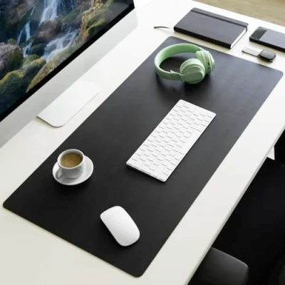 Image of Office Computer Desk Mat, Keyboard Mouse Pad, Large Table Protection Underlay, Artificial Leather Protector (Black, 120 x 60)