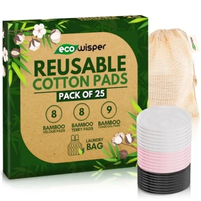 Image of Reusable Makeup Remover Pads 25 PCS Bamboo Wipes Cotton with Washable Laundry Bag Zero Waste Wool Eco Friendly Gifts Soft &amp; Gentle For All Skin Types