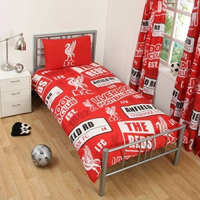 Image of Liverpool FC Patch Single Duvet Cover and Pillowcase Set Red Football Gift