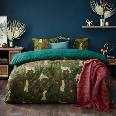 Image of furn. Tropica Cheetah Animal Reversible Duvet Cover Set Multicolour Cotton Size Single