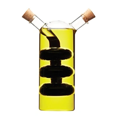 Image of KitchenCraft World of Flavours Oil and Vinegar Dispenser Glass, 2 in 1 Bottle, Cruet Bottle with Cork Stoppers, Cascade Design, 100 + 300 ml