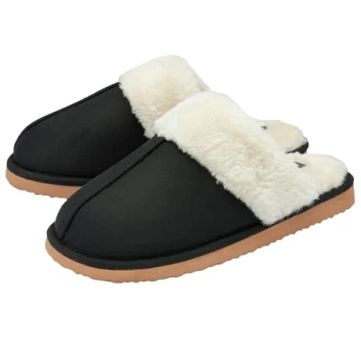 Image of DUNLOP Ladies Womens Slippers Faux Suede Mules Black UK 4