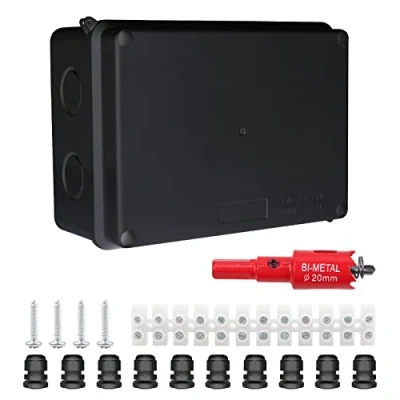 Image of LANUCN 10 Way Junction Box with Terminal Blocks, 150x110x70mm IP65 Waterproof Electrical Connection Box, Outdoor IP Rated Adaptable Enclosure for CCTV (Black)