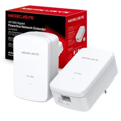 Image of Mercusys AV1000 Gigabit Powerline Starter Kit, Data transfer speed Up To 1000 Mbps, Ideal for 4K streaming, online gaming and graphics intensive applications No Configuration required (MP500 KIT)