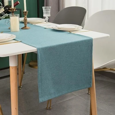 Image of Simurq Modern Table Runner Blue Dining with Lotus Effect Water Repellent &amp; Washable Runners Solid Color Decoration Outdoor and Indoor (Blue, 30x140 cm/ ca.12x55 in)