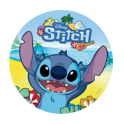 Image of dekora Children&#039;s Birthday Cake Decoration Stitch Topper 20 cm Edible Paper Disc for Gluten Free Cake, No Added Sugars, Lactose Suitable Vegetarians