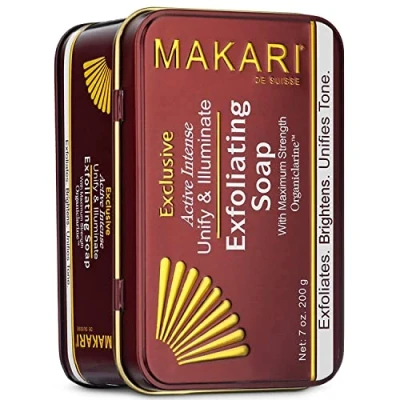 Image of Makari Exclusive 7oz. Skin Lightening &amp; Exfoliating Bar Soap with Organiclarine™ Advanced Active Whitening Treatment for Dark Spots, Acne Scars, Sun Patches, Stretch Marks Hyperpigmentation