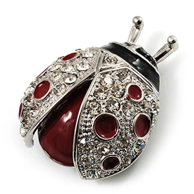 Image of Avalaya Red Enamel Ladybug Brooch (Silver Tone)