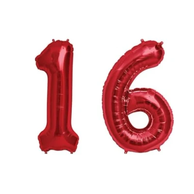 Image of Red Number 16 Foil Balloon, 101cm
