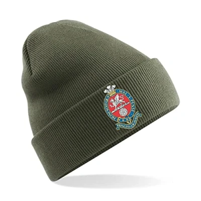 Image of Princess of Wale&#039;s Royal Regiment Insignia Mens Premium Embroidered Beanie Hat, Bob Hat British Army Military (Military Green)