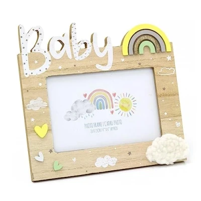 Image of New Baby Freestanding Photo Frame 4 x 6 Wooden Newborn Picture Single Aperture Memories