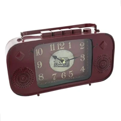Image of Red Metal Vintage Retro Radio Style Mantel Clock by HomeTime