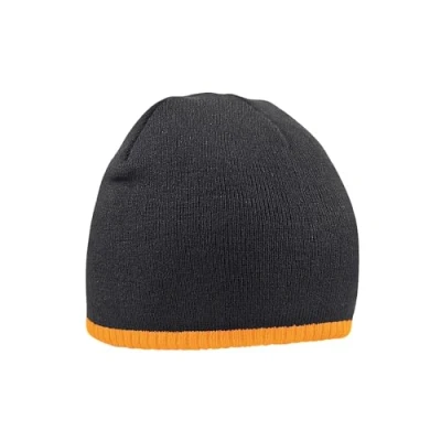 Image of Beechfield B44c Two Tone Pull On Beanie Black/Fluorescent Orange