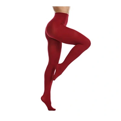 Image of Frola Tights for Women 80 Denier Semi Opaque Solid Color Footed Pantyhose Ladies Tights(L XL,Wine Red)
