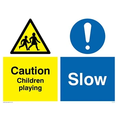 Image of Viking Signs CV5585 A3L V &quot;Caution Children Playing, Slow&quot; Sign, Vinyl/Sticker, 400 mm H x 300 W