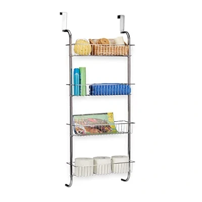 Image of Relaxdays Hanging Chrome Rack, Wall Mounted Bathroom Shelf, Metal Door Rack Kitchen, HWD: 112x45x23 cm, Silver