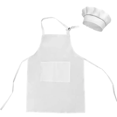 Image of KZNKZN Kids Apron And Chef Hat Set, Baking Set?Toddler Apron?Adjustable Children Kitchen With 2 Pockets For Cooking Painting Crafting(White, Large)