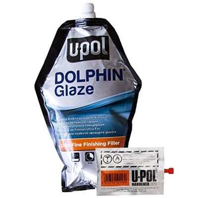 Image of U Pol Dolphin Glaze Brushable Stopper Putty Hardener Self Levelling New Dent Hole Rust Body Filler UPOL BAGDOL 440ml Ideal for Stone Chips/Pin Holes/Very Small Scratch Easy Sand