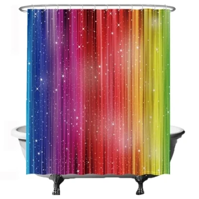 Image of Ulticool Shower Curtain Rainbow 180 x 200 cm Washable Anti Mould Waterproof with 12 Rings