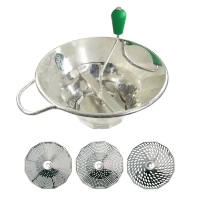 Image of Tellier Tinned Steel Moulin, Steel. Size: 12 1/2 inch/ 310 mm, Supplied with Three Different Sizes of Sieve, J165