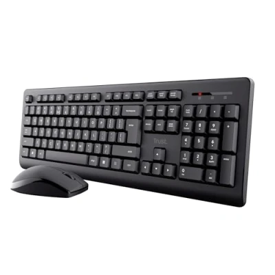 Image of Trust Primo Wireless Keyboard and Mouse Set QWERTY UK Layout, Low Profile Keys, Spill Resistant, One USB Receiver, Ambidextrous Mouse, Home Office Combo for PC Laptop Mac Black