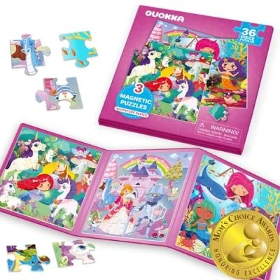 Image of Magnetic Puzzles for Kids Ages 3 5 36 Pieces Travel Toddler by QUOKKA Princess Unicorn Car Activities Toy Girls 4 8 yo Learning Magnet Road Trip