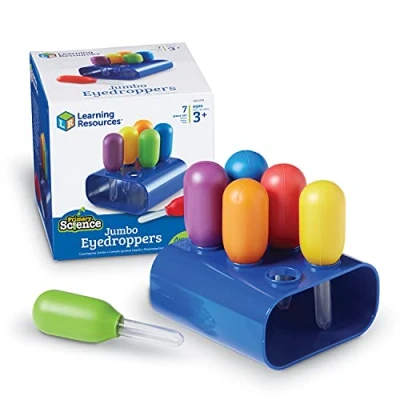 Image of Learning Resources Jumbo Colorful Eyedroppers Set of 6 with Stand, Ages 3+, Science Class Tools, Preschool Science, Sensory Accessories, Droppers for Kids, Back to School Supplies